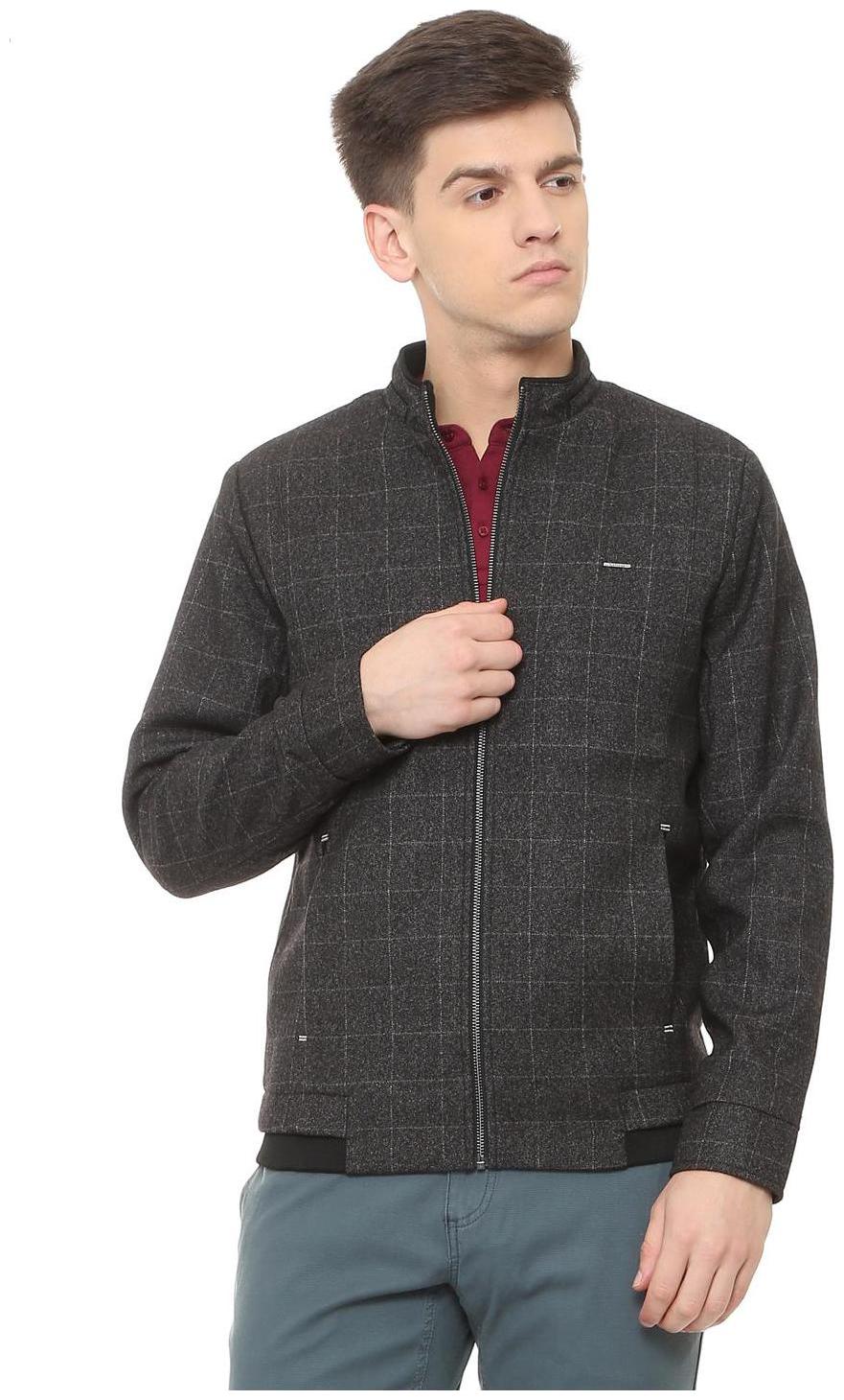 

Van Heusen Men Grey Checked Bomber jacket