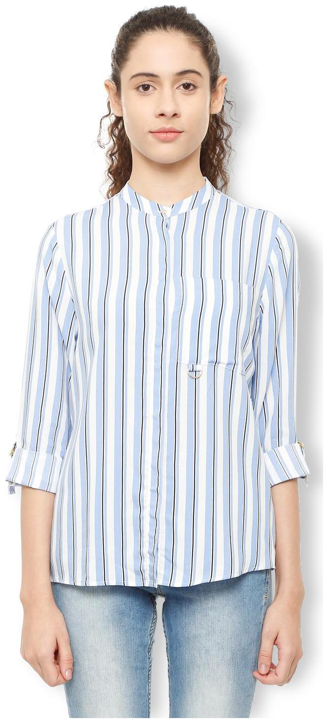 

Van Heusen Women Blue Striped Regular Fit Shirt