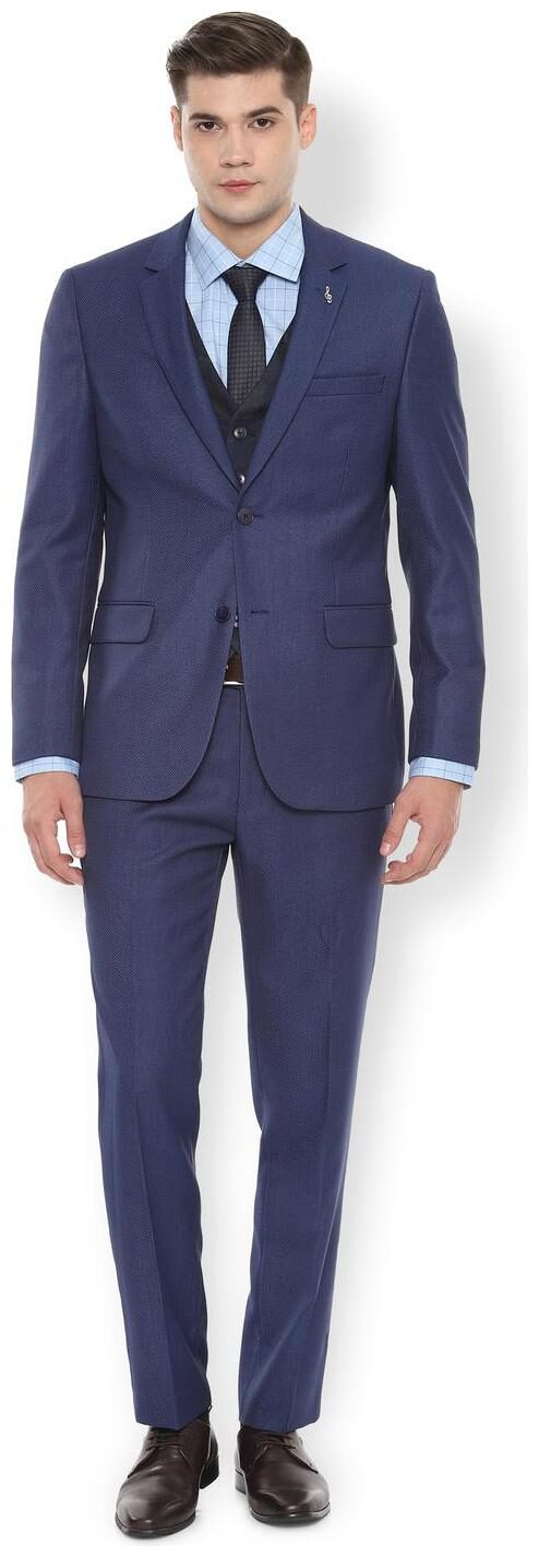 

Van Heusen Men Polyester Textured Blue Single Breasted Suit