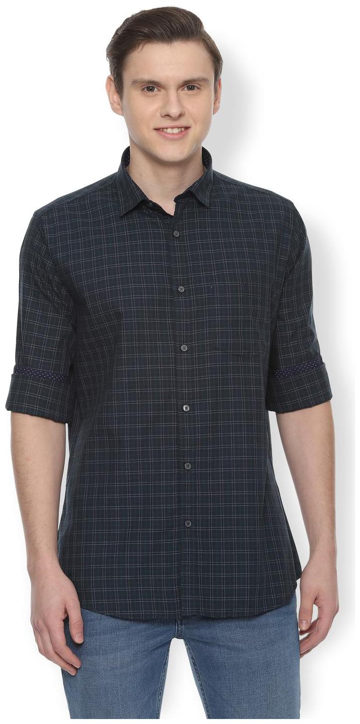 

Van Heusen Men Navy Blue Checked Slim Fit Casual Shirt