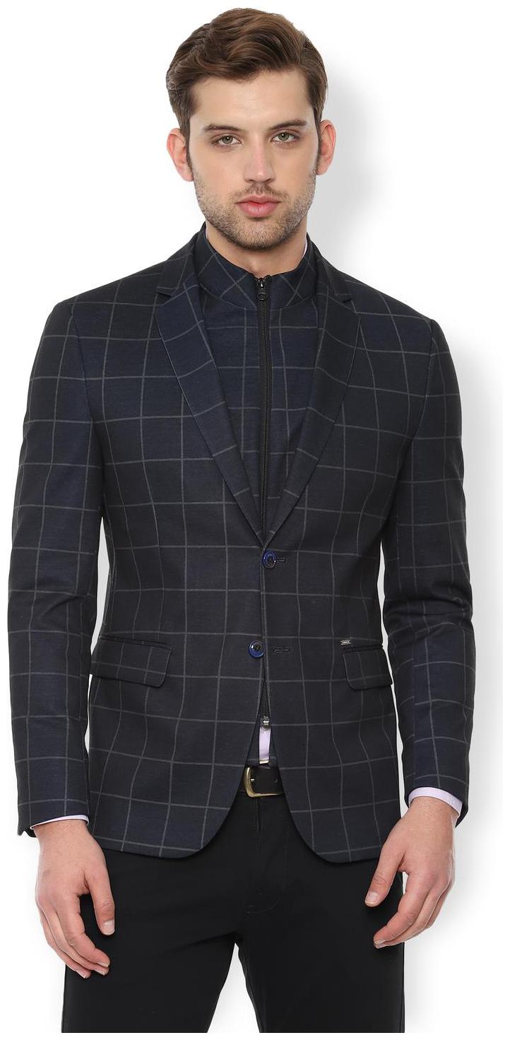

Van Heusen Men Blue Checked Slim fit Single Breasted Blazer