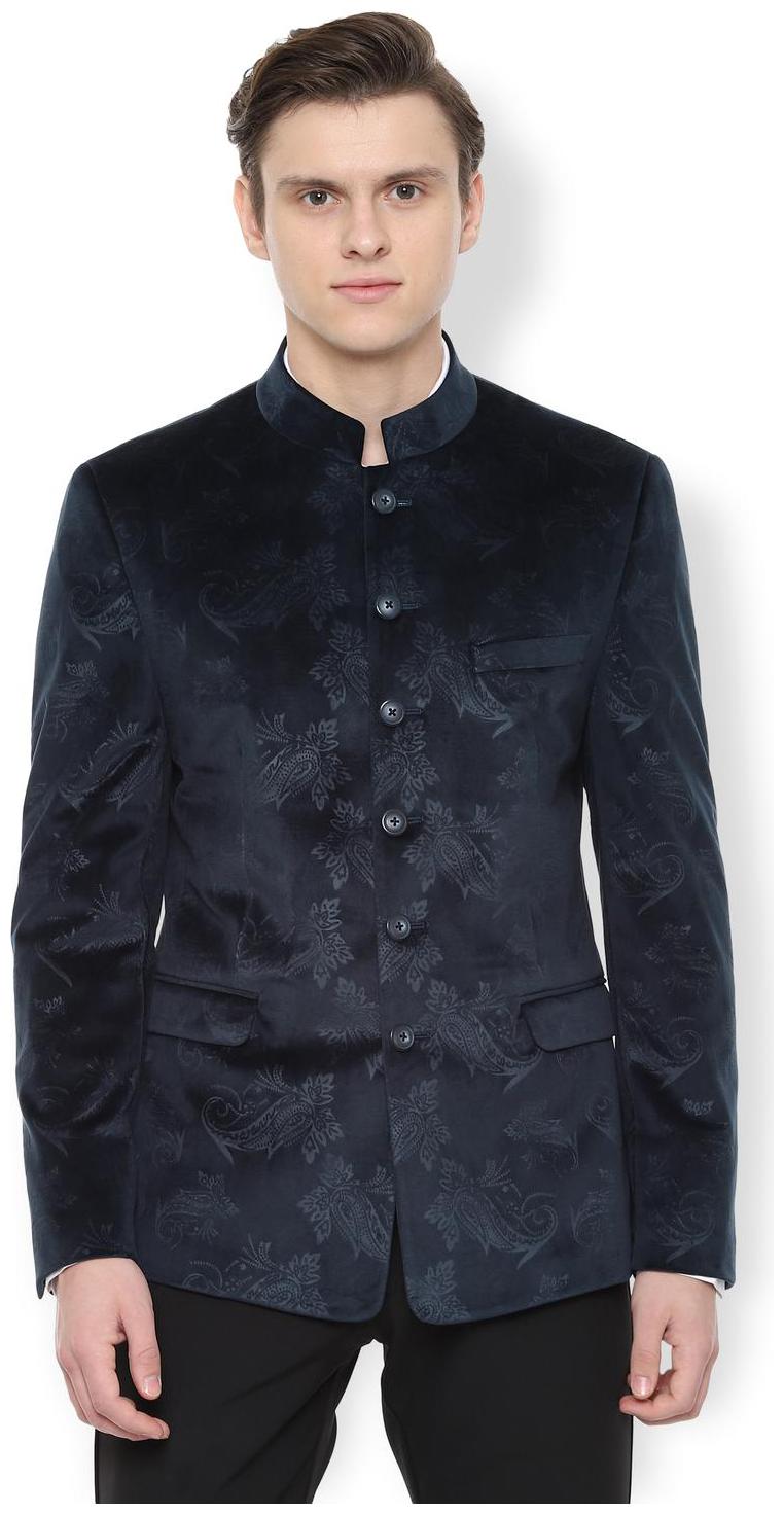 

Van Heusen Men Blue Printed Super slim fit Single Breasted Blazer