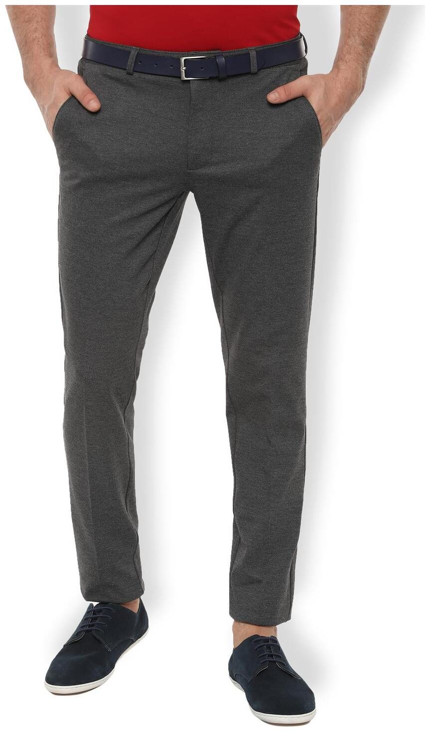 

Van Heusen Men Grey Textured Slim fit Regular trousers