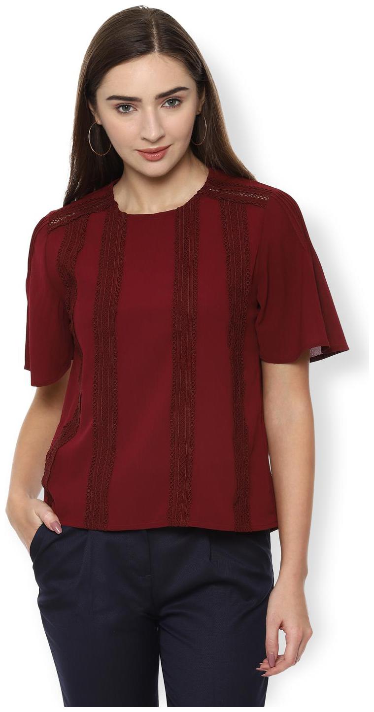 

Van Heusen Women Striped Regular top - Maroon