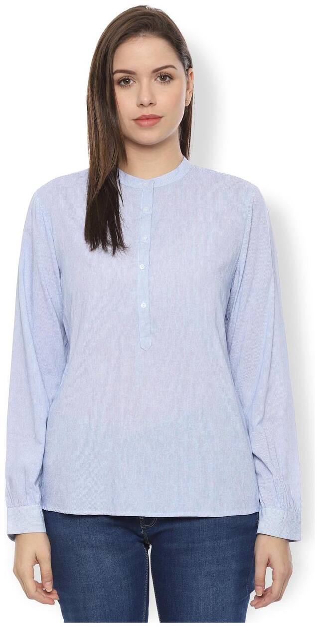 Van Heusen Women Blue Striped Regular Fit Shirt