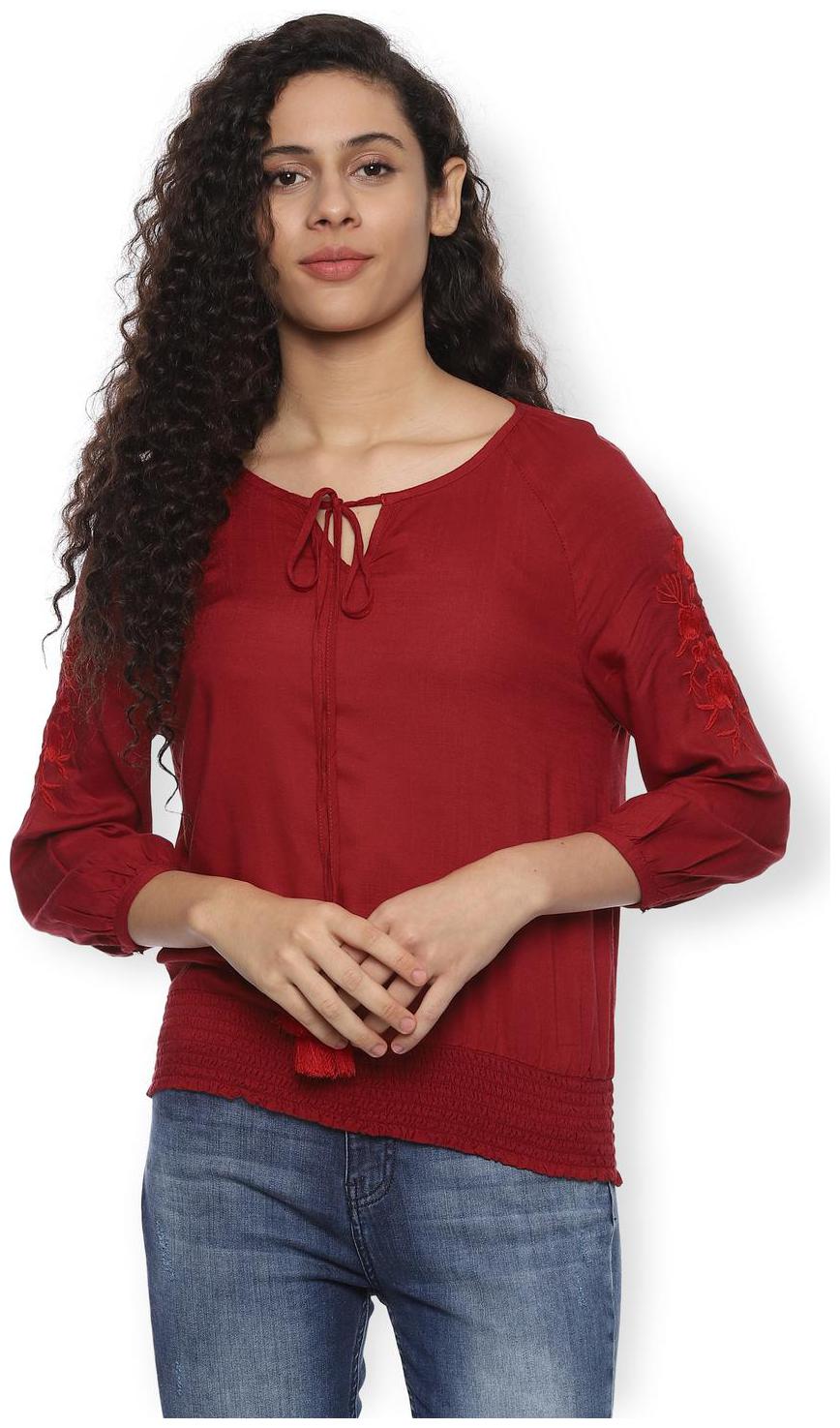 

Van Heusen Women Solid Regular top - Maroon