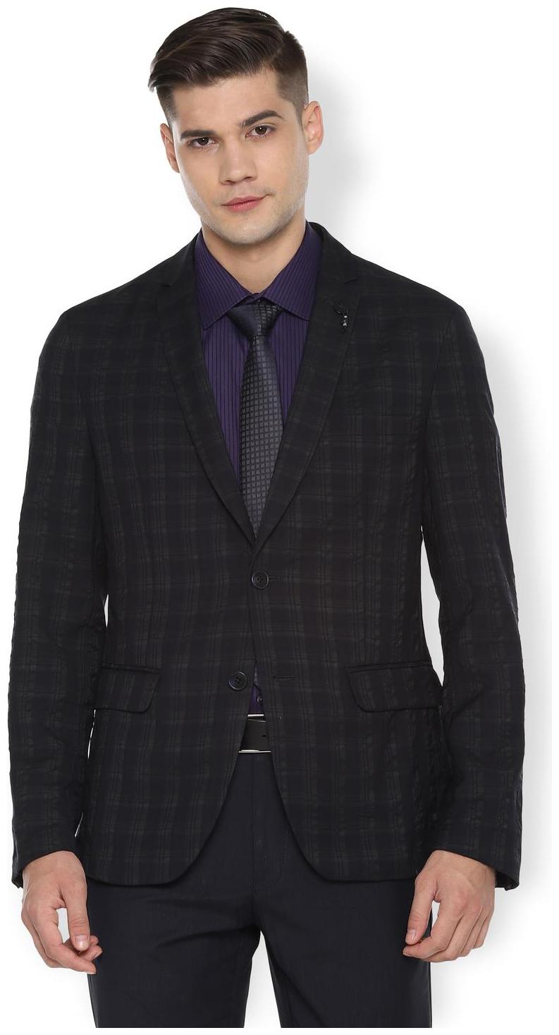 

Van Heusen Men Blue Checked Super slim fit Single Breasted Blazer