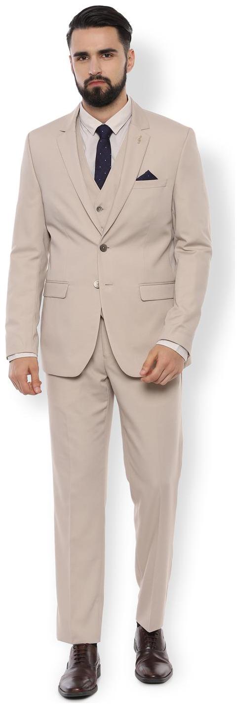 

Van Heusen Men Blended Textured Single Breasted Suit Beige