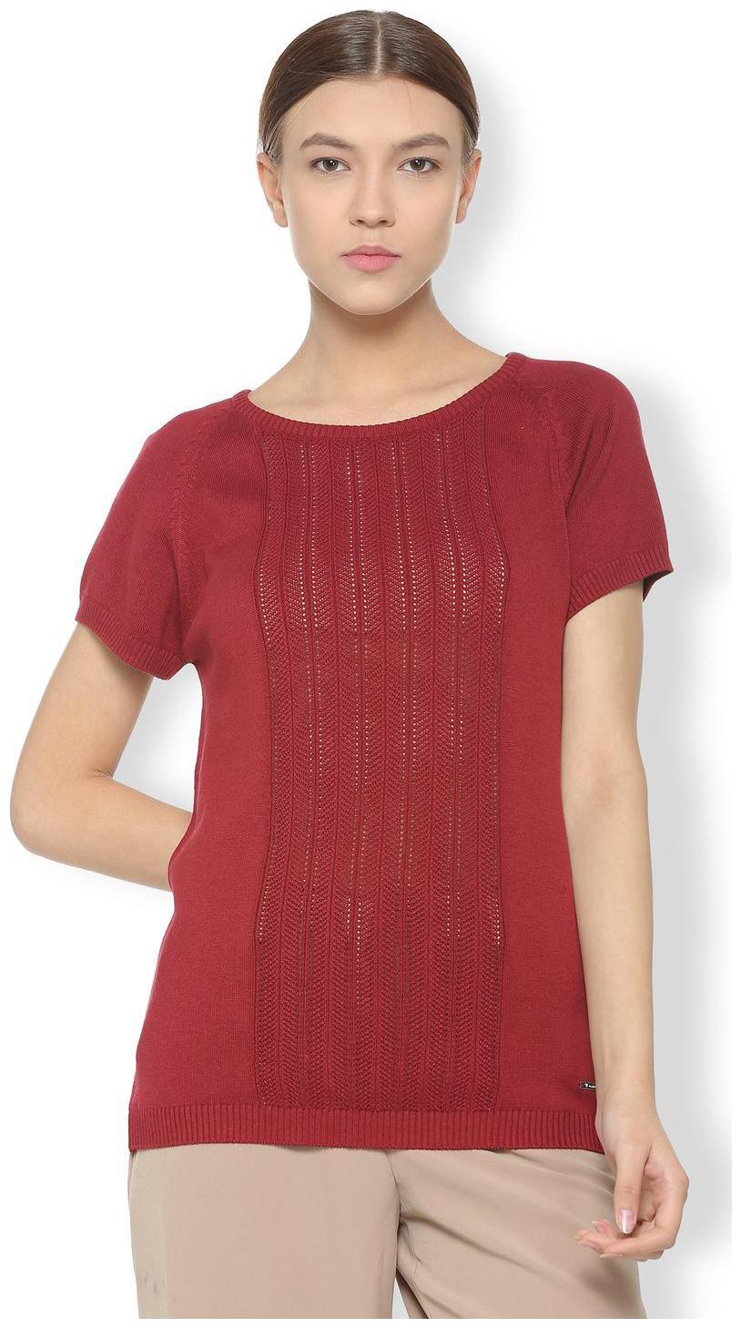 

Van Heusen Women Self design Regular top - Maroon
