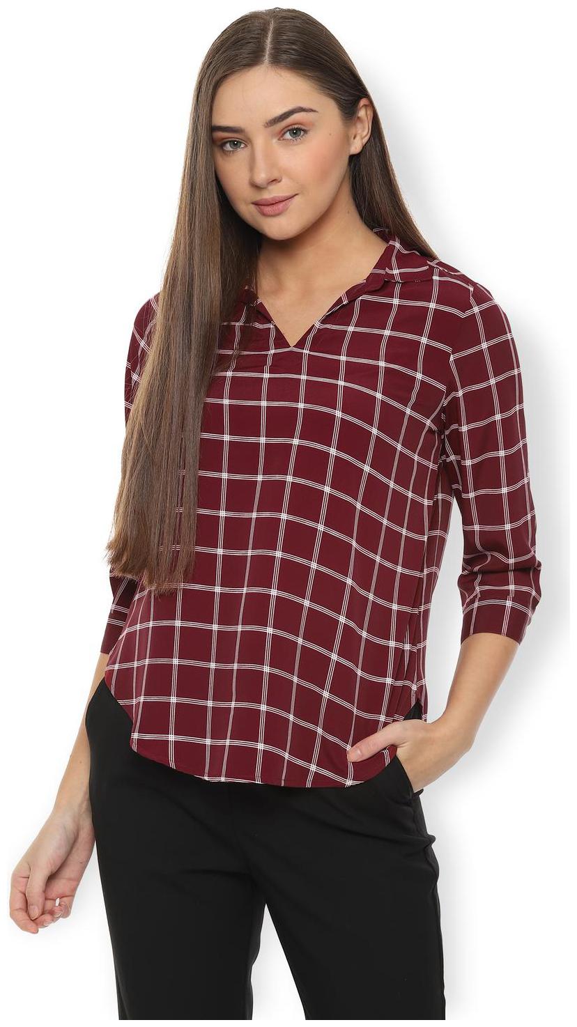 

Van Heusen Women Checked Regular tunic - Maroon