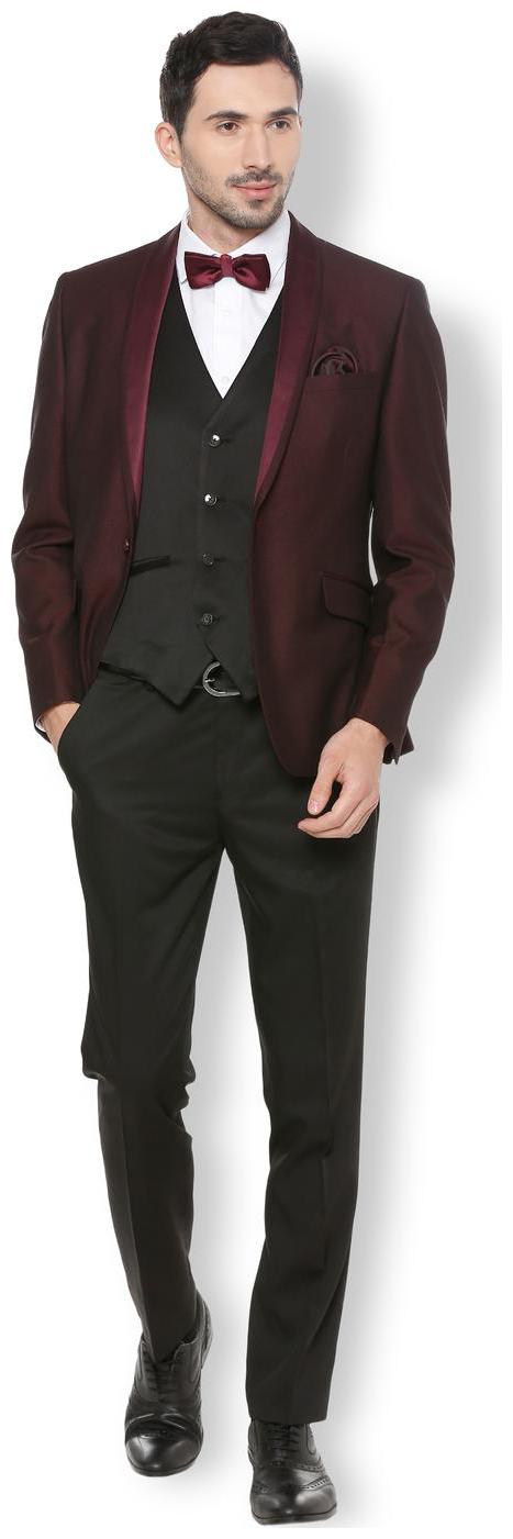 

Van Heusen Maroon Four Piece Suit Blended Textured