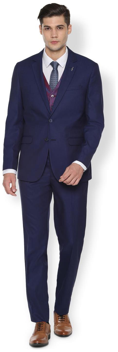 

Van Heusen Men Blended Textured Blue Single Breasted Suit
