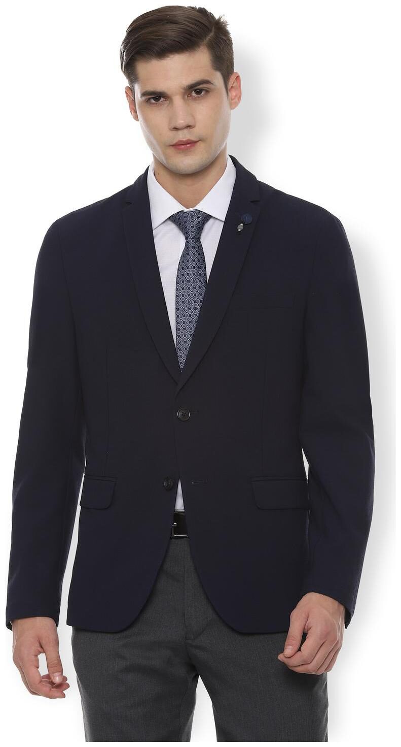 

Van Heusen Men Blue Checked Super slim fit Single Breasted Blazer