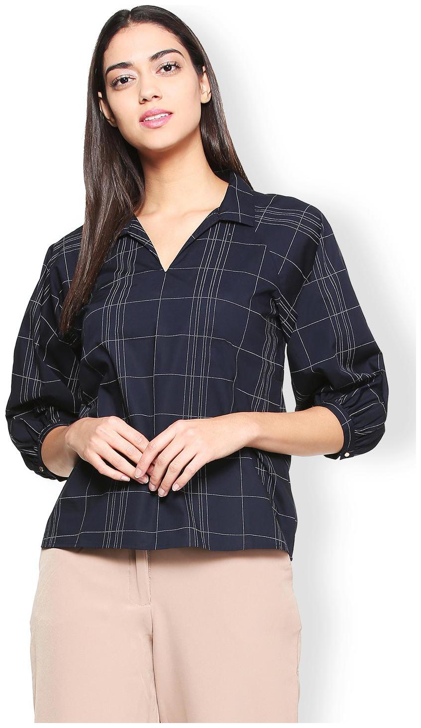 

Van Heusen Women Checked Regular top - Blue
