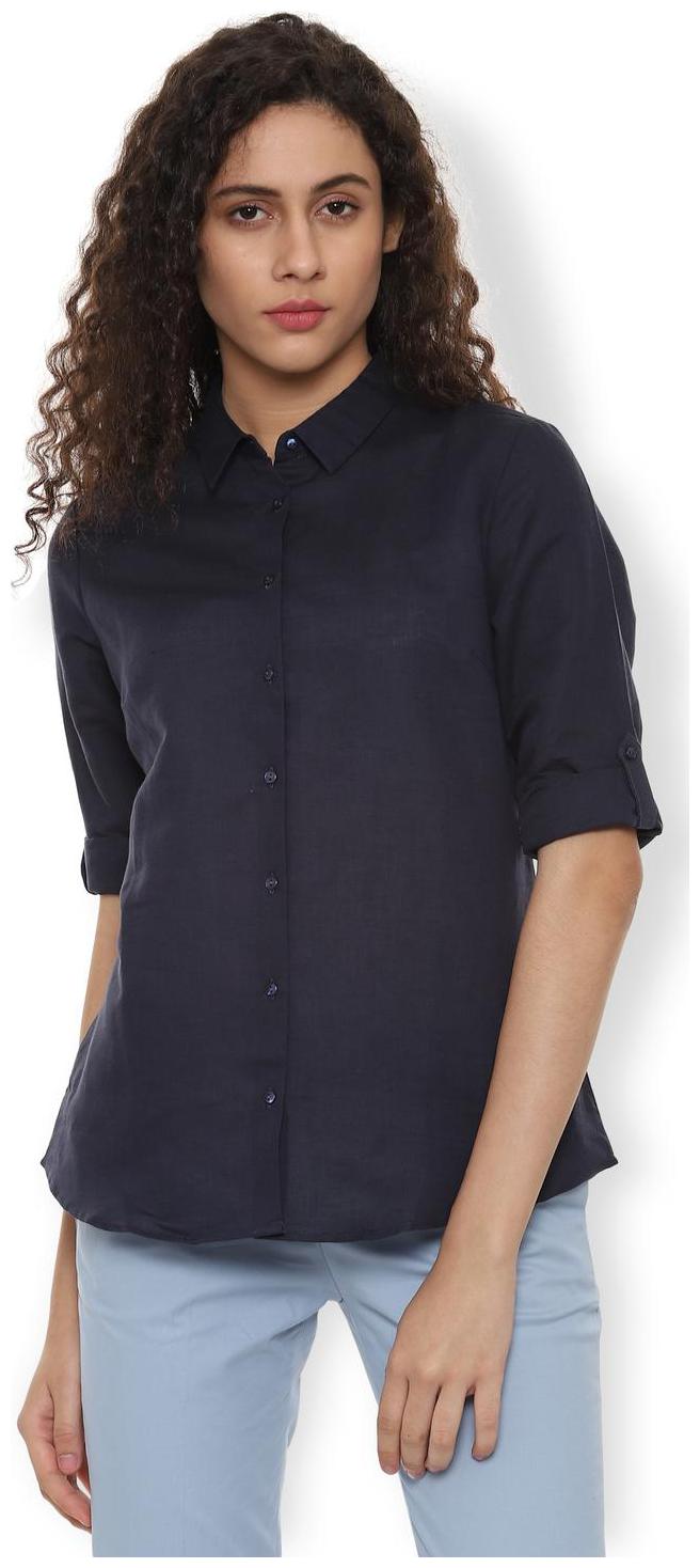 

Van Heusen Women Blue Solid Regular Fit Shirt