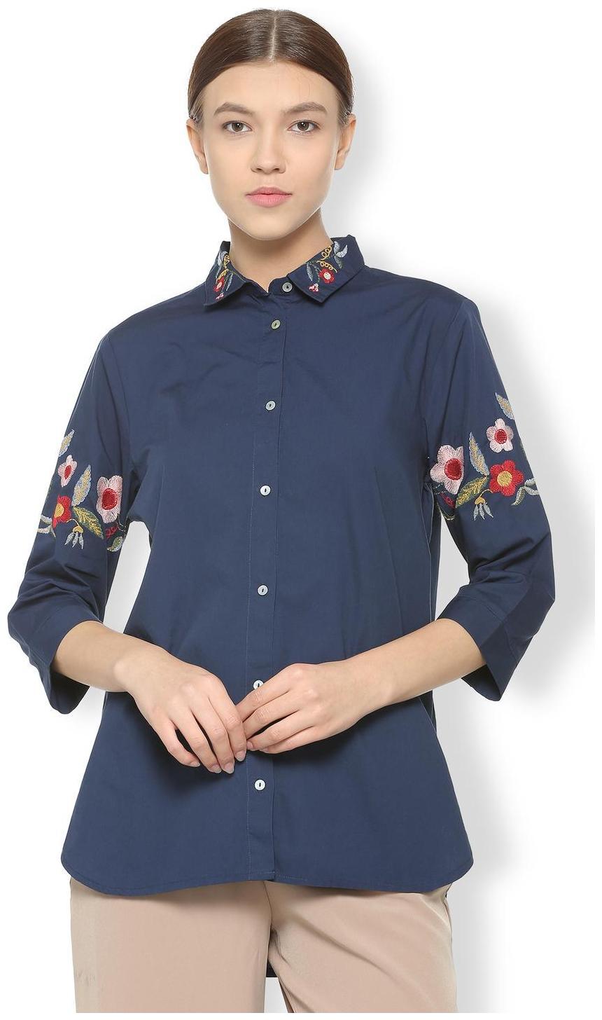 

Van Heusen Women Blue Embroidered Regular Fit Shirt