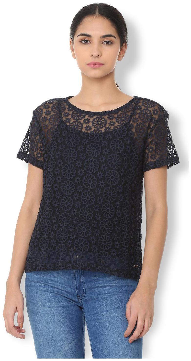 

Van Heusen Women Self design Regular top - Blue