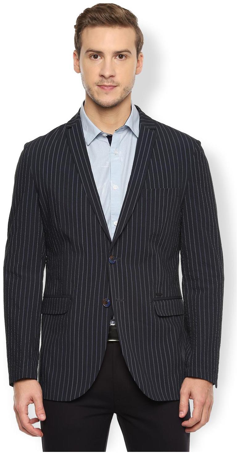 

Van Heusen Men Blue Striped Slim fit Single Breasted Blazer