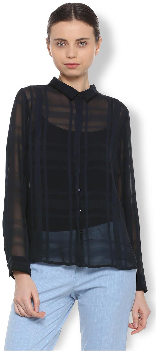 

Van Heusen Women Black Solid Regular Fit Shirt