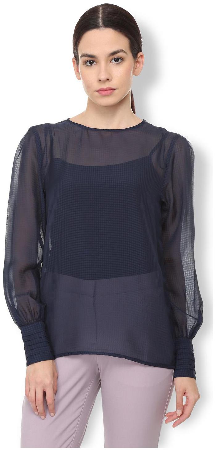 

Van Heusen Women Checked Regular top - Blue