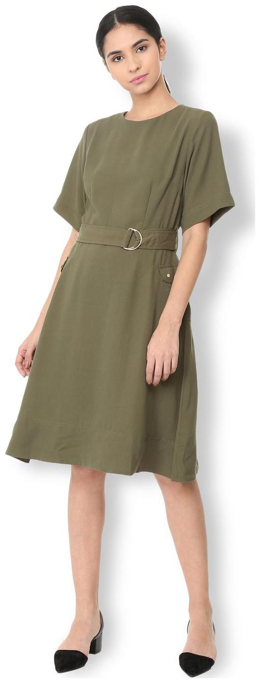 

Van Heusen Green Solid A-line dress