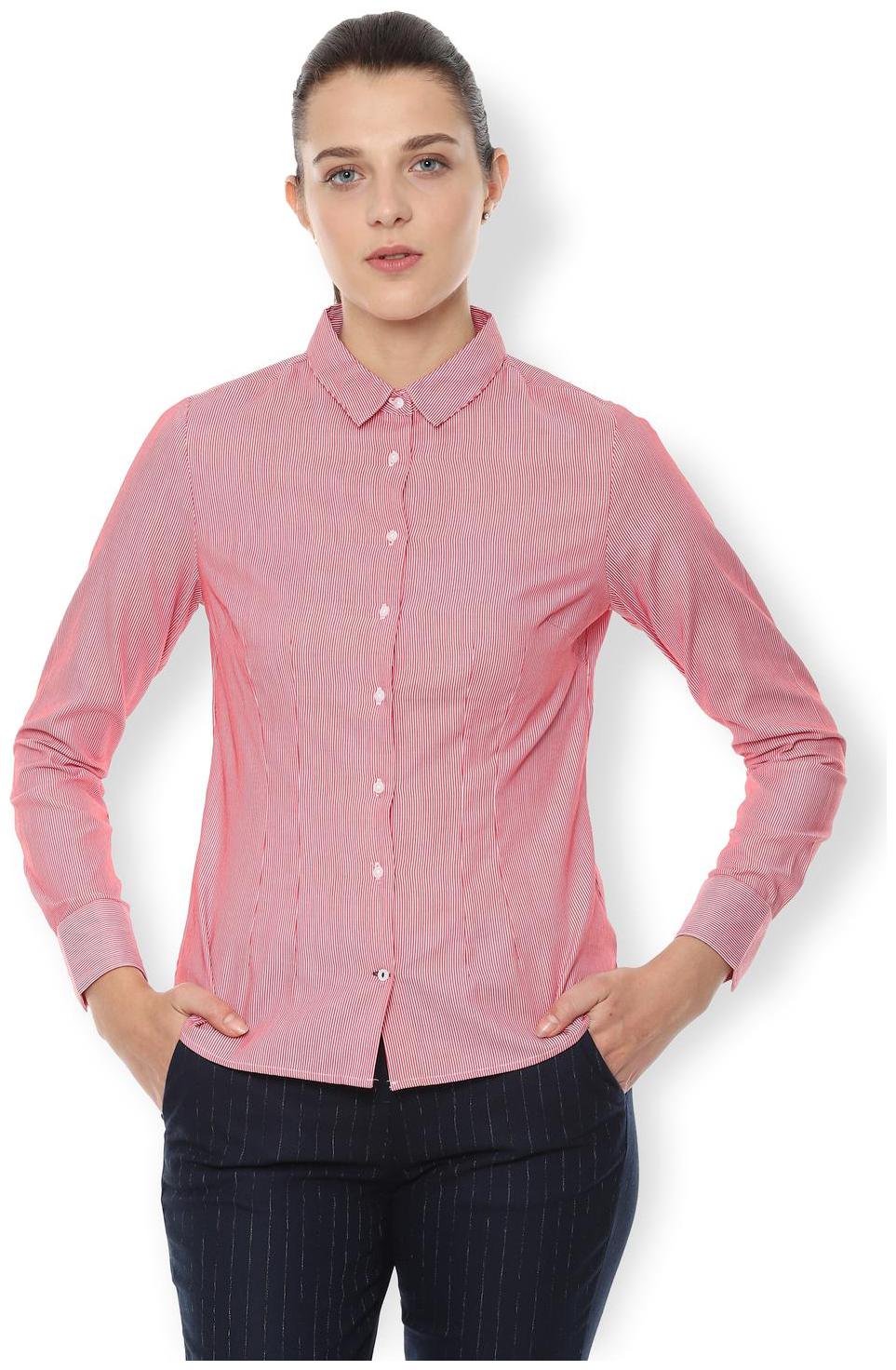 

Van Heusen Women Pink Striped Regular Fit Shirt