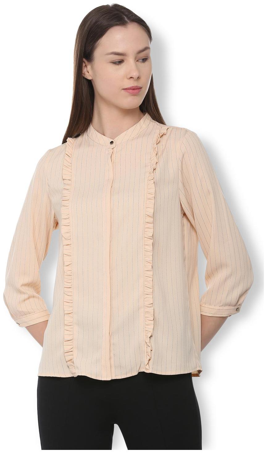 

Van Heusen Women Orange Striped Regular Fit Shirt
