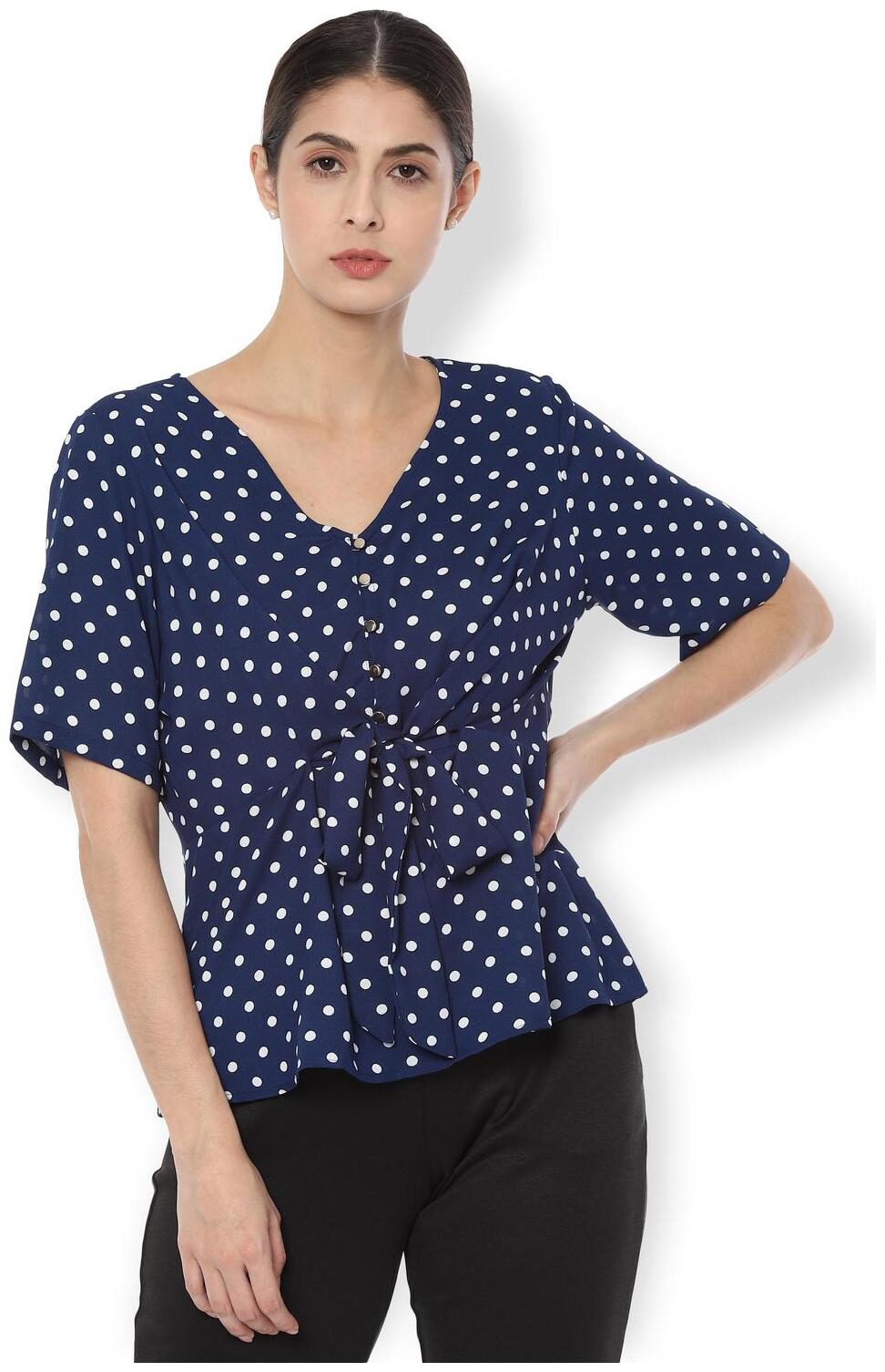 

Van Heusen Women Polka dots A-line top - Blue