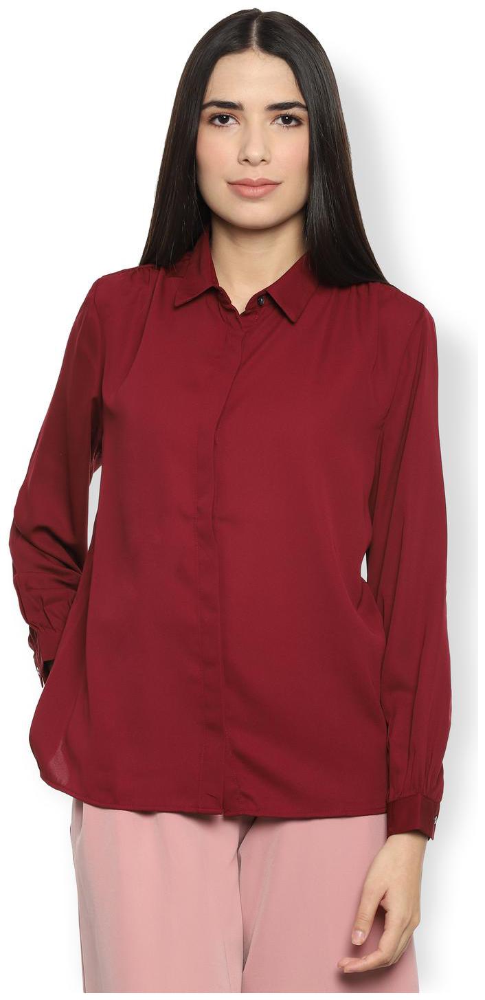 

Van Heusen Women Maroon Solid Regular Fit Shirt