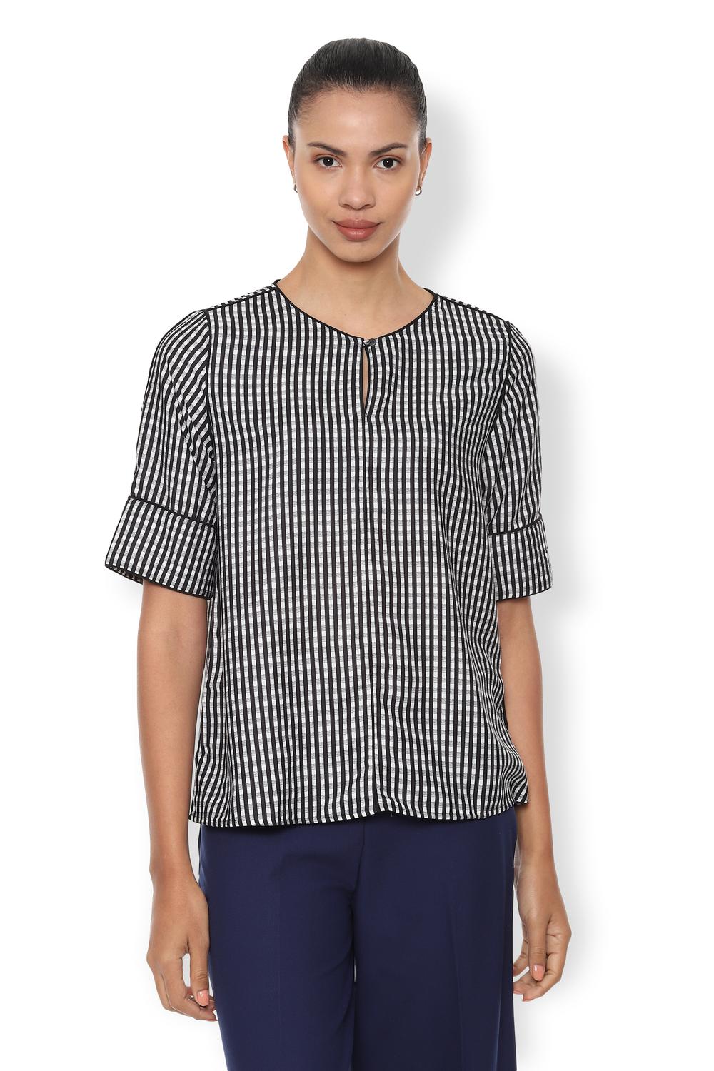 

Van Heusen Women Checked Regular top - White
