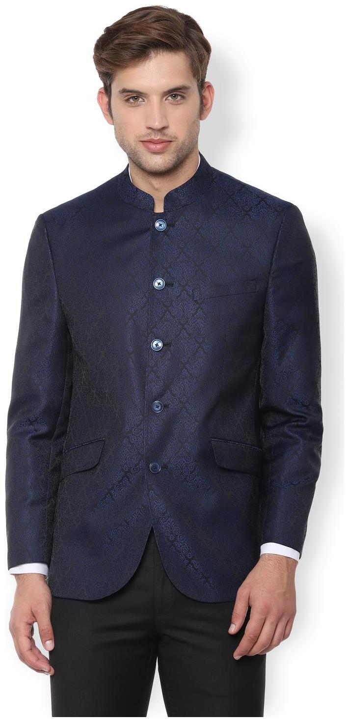 

Van Heusen Men Blue Textured Slim fit Single Breasted Blazer