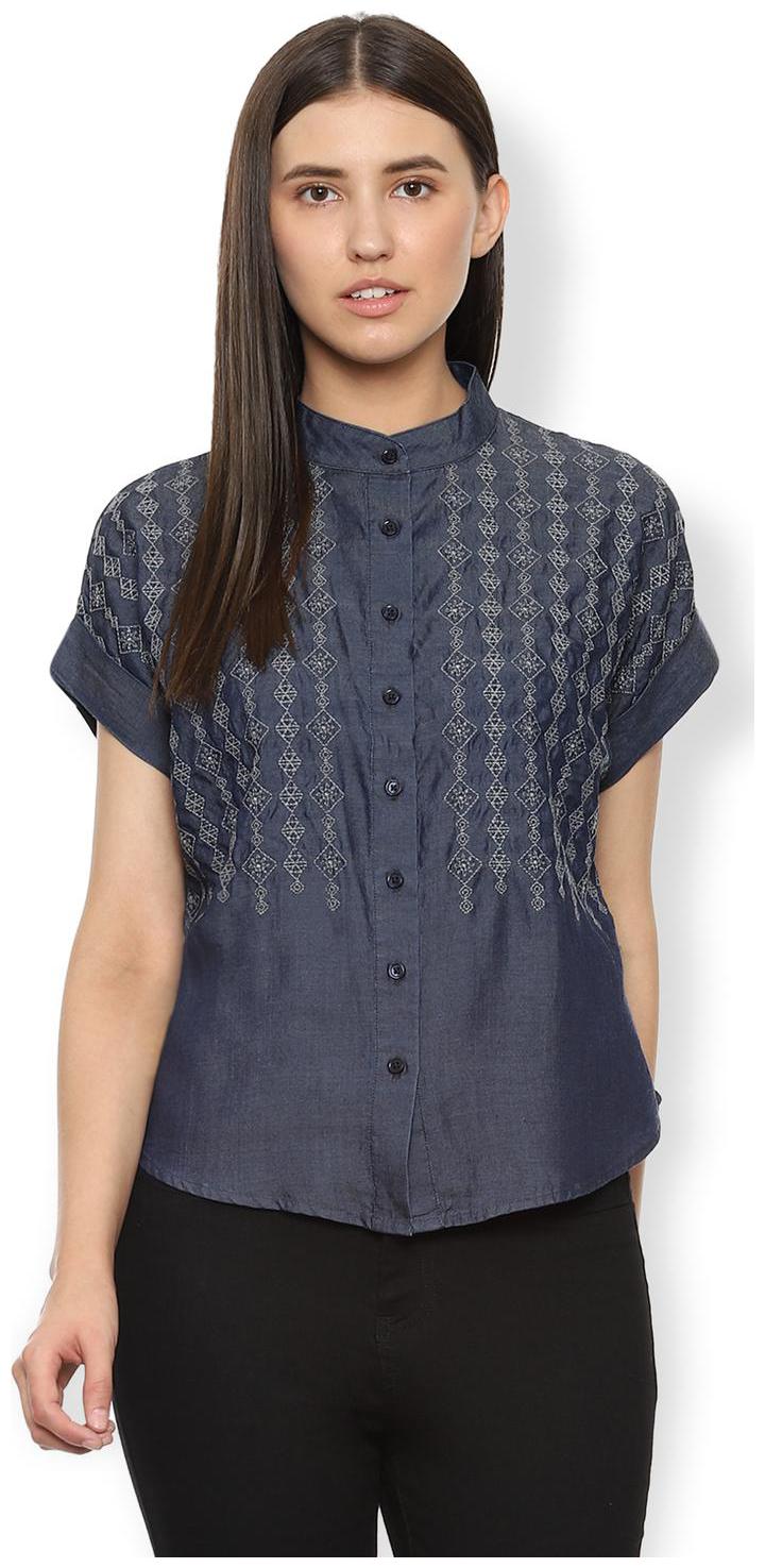 

Van Heusen Women Blue Embroidered Regular Fit Shirt