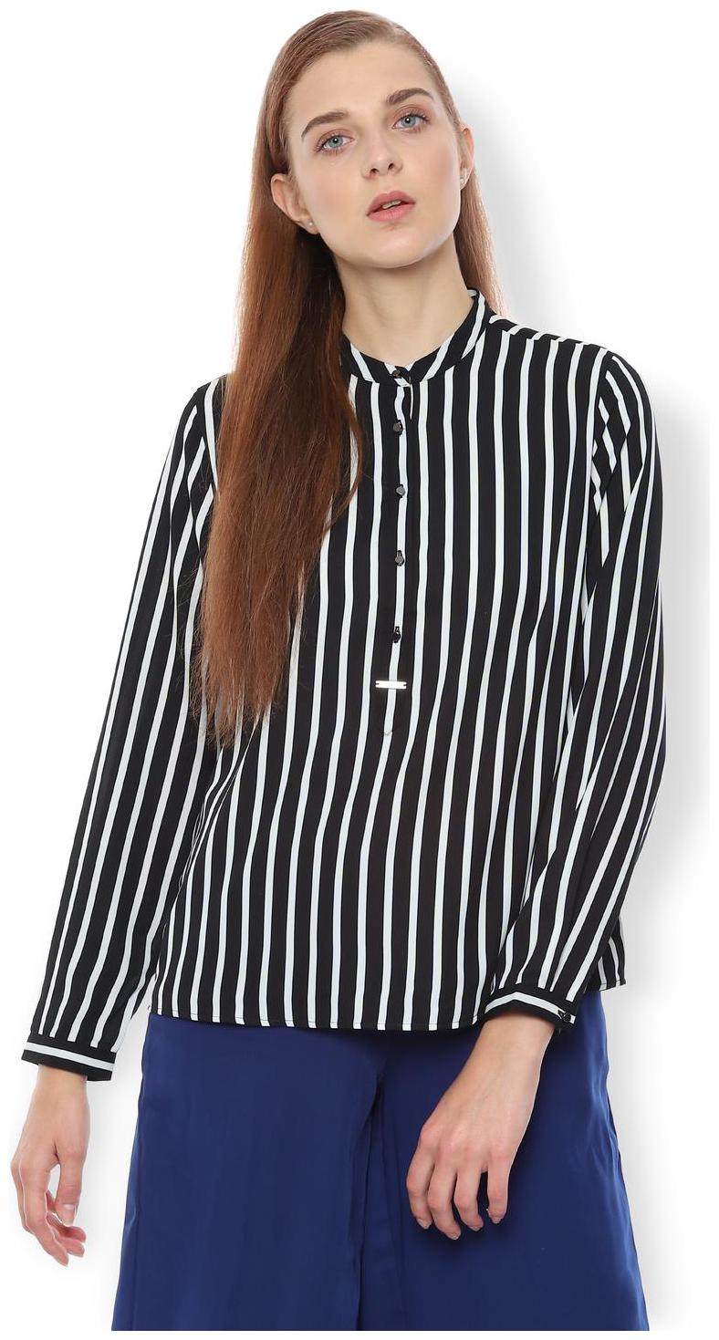 

Van Heusen Women Striped Regular top - Black