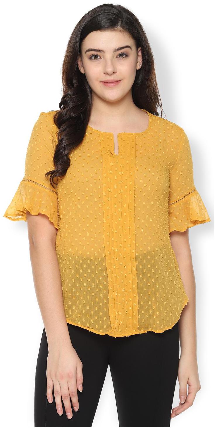 

Van Heusen Women Self design Regular top - Yellow