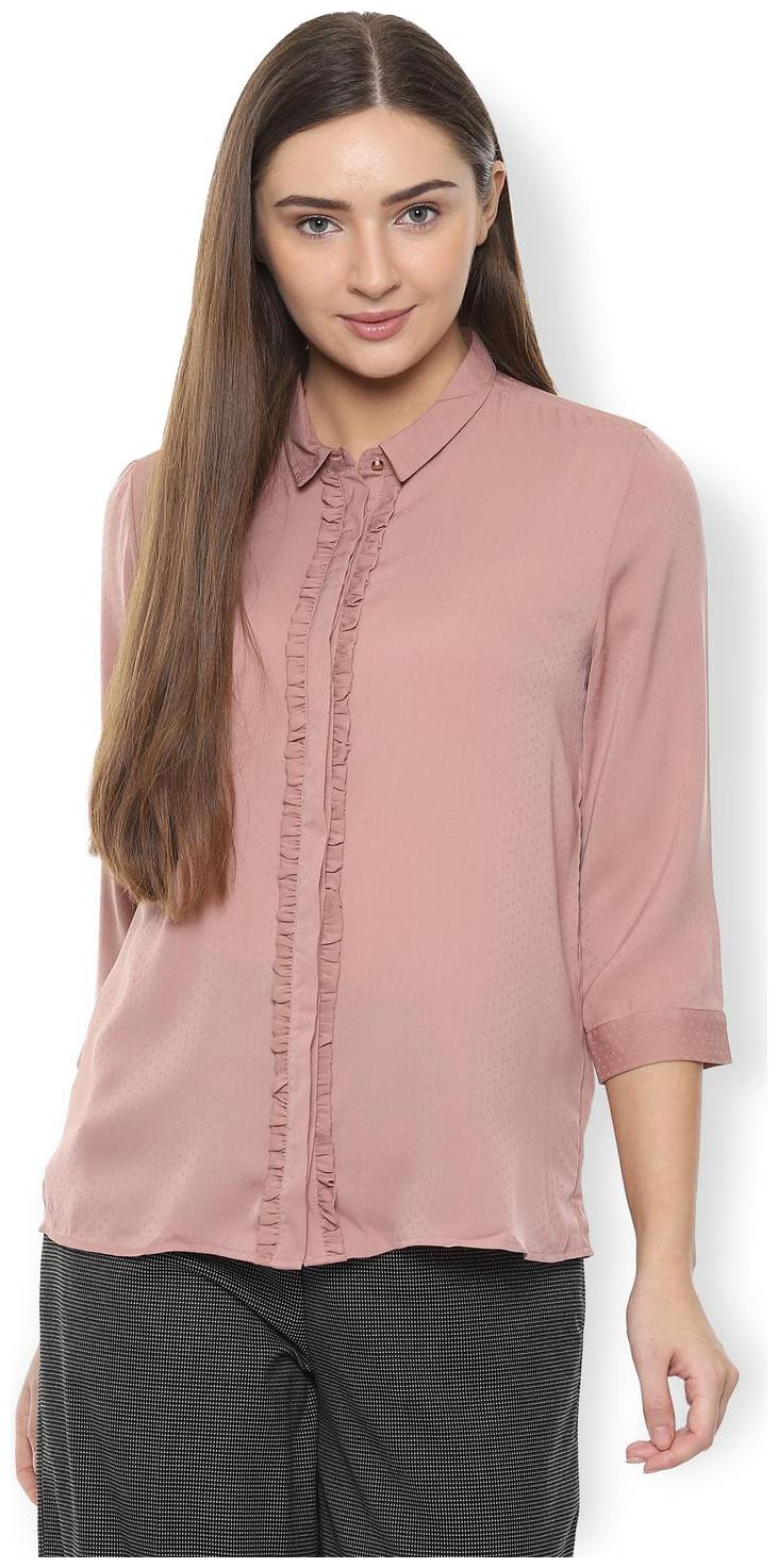 

Van Heusen Women Pink Self Design Regular Fit Shirt