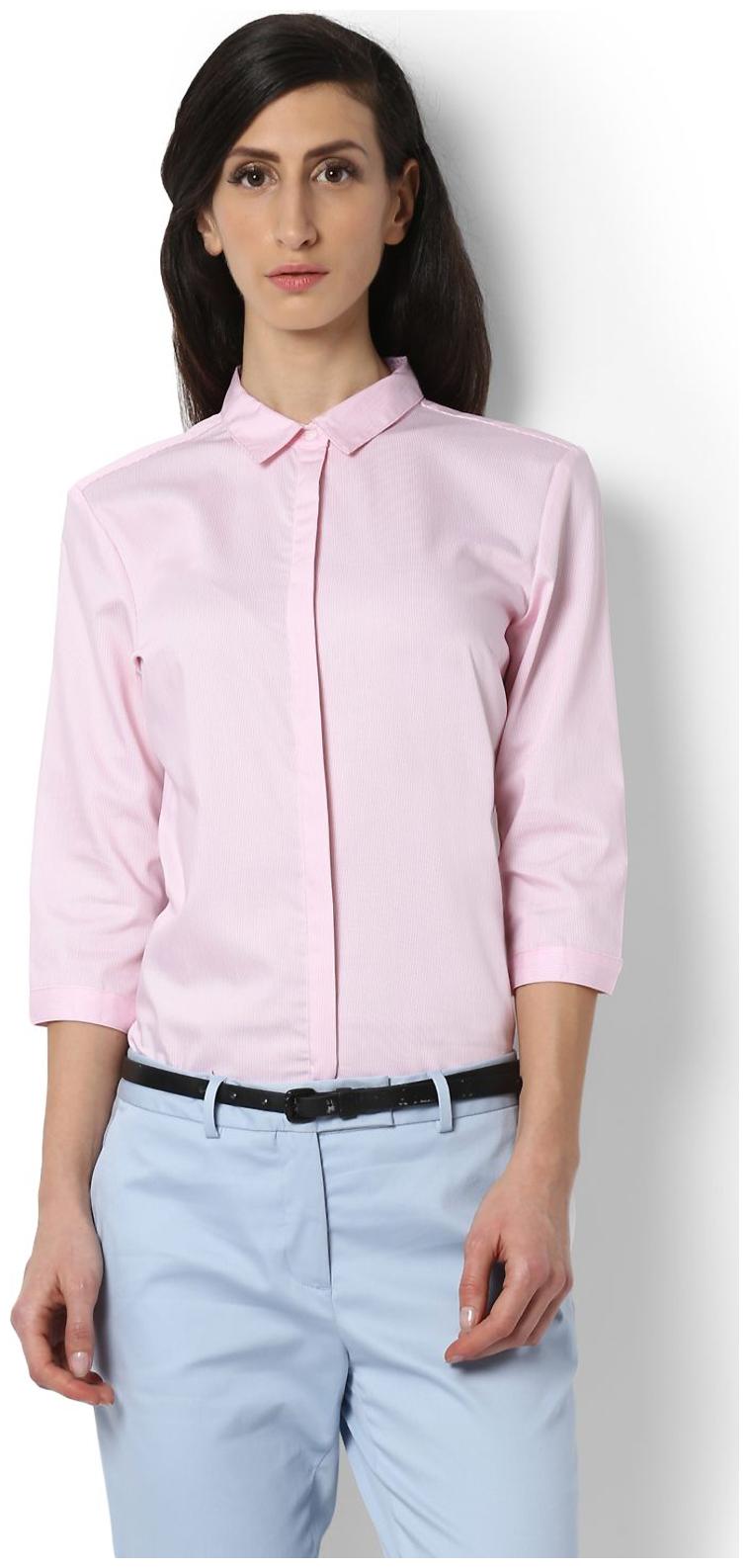 

Van Heusen Women Pink Striped Regular Fit Shirt