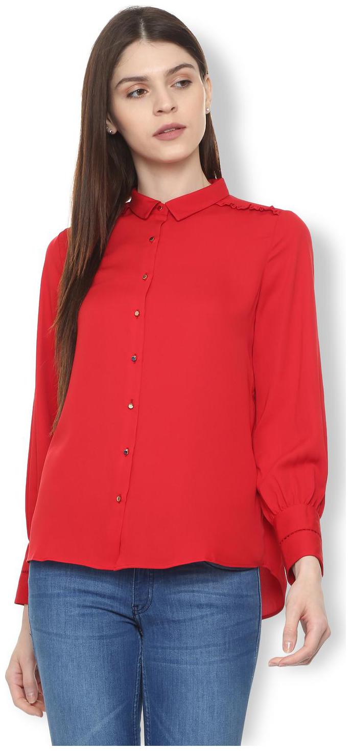 

Van Heusen Women Red Solid Regular Fit Shirt