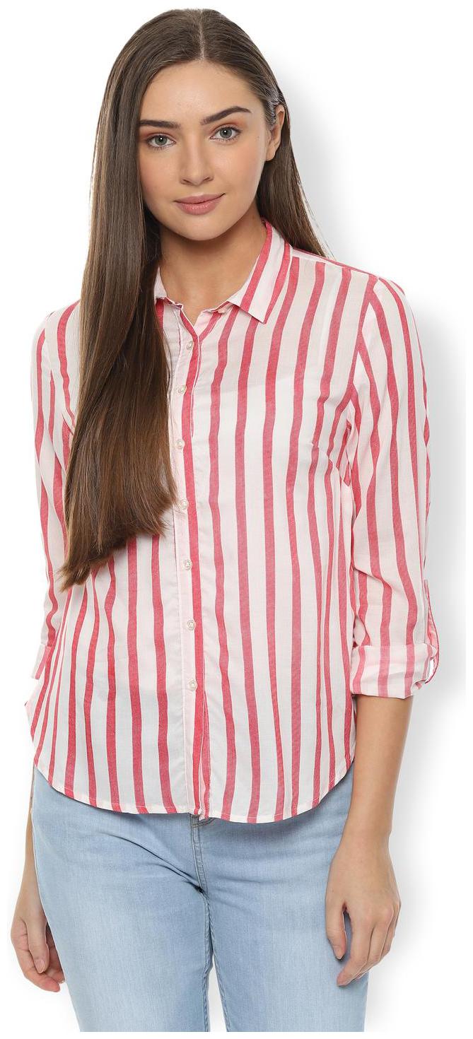 

Van Heusen Women Red Striped Regular Fit Shirt
