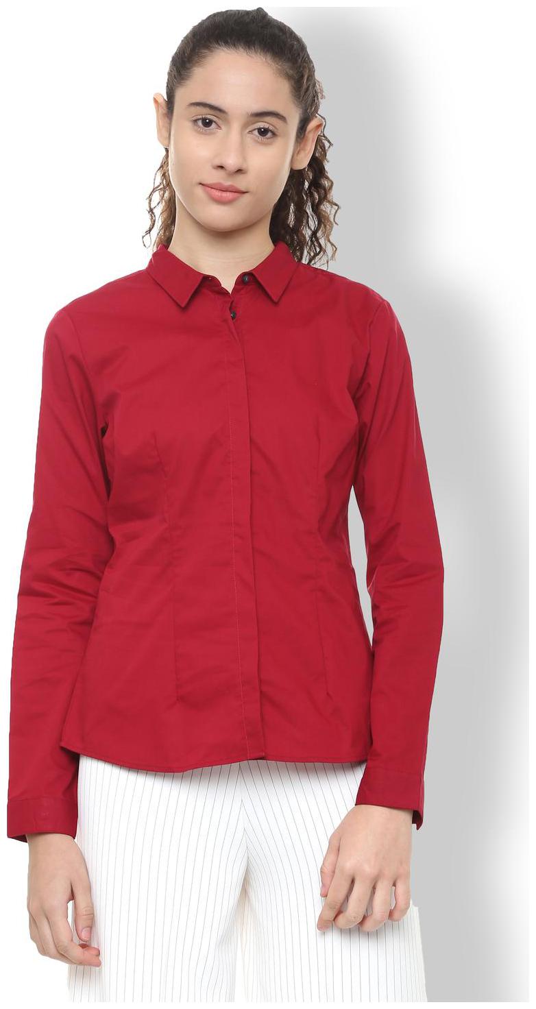 

Van Heusen Women Red Solid Regular Fit Shirt