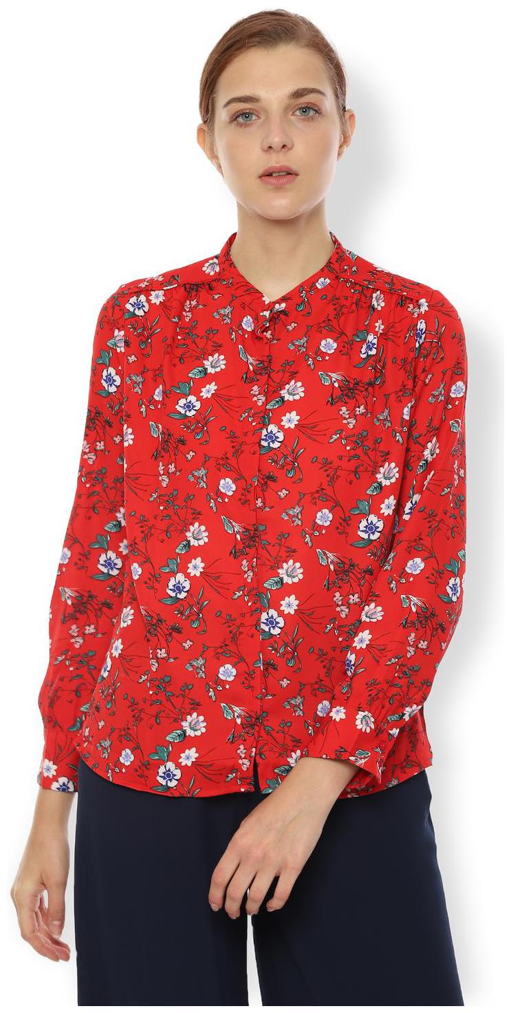 

Van Heusen Women Red Printed Regular Fit Shirt