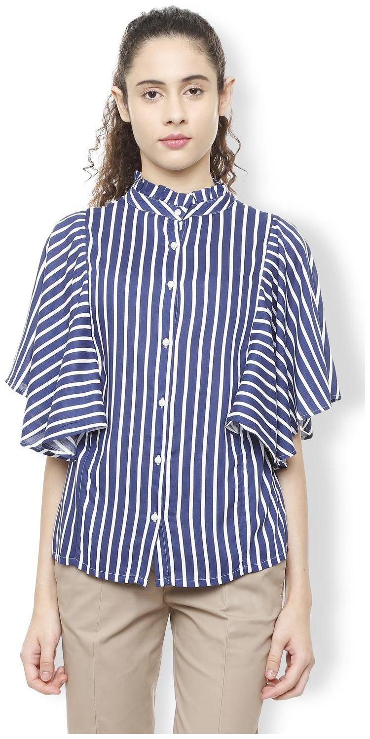 

Van Heusen Women Blue Striped Regular Fit Shirt