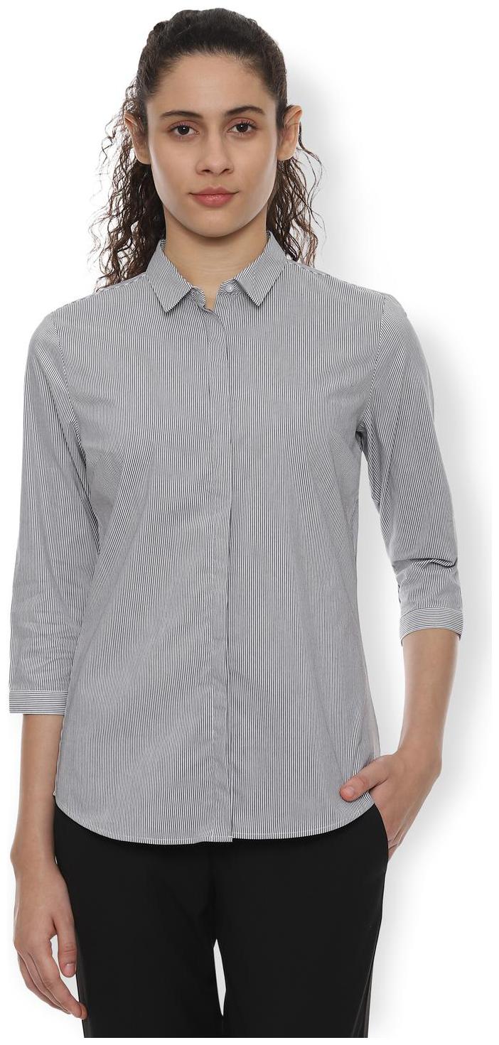 

Van Heusen Women Grey Striped Regular Fit Shirt