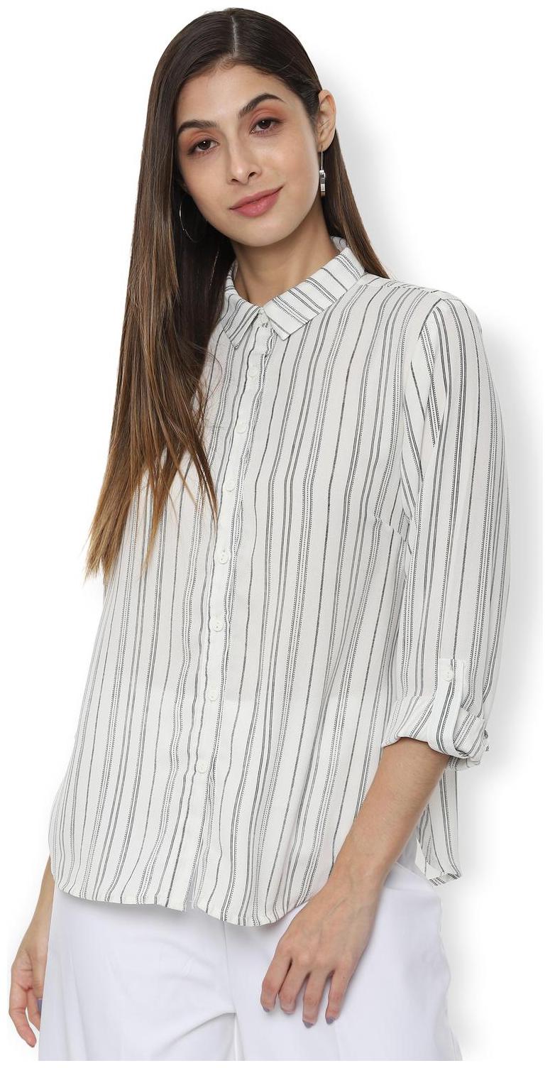 

Van Heusen Women White Striped Regular Fit Shirt