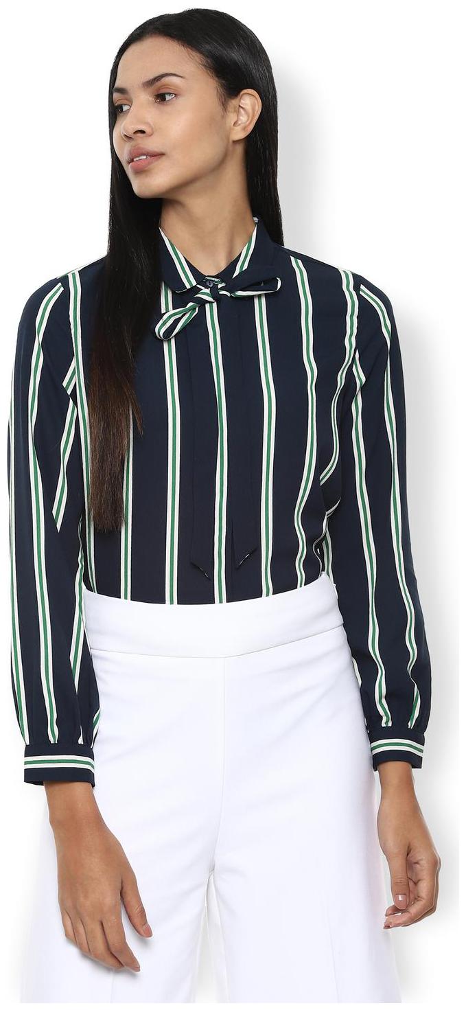 

Van Heusen Women Blue Striped Regular Fit Shirt