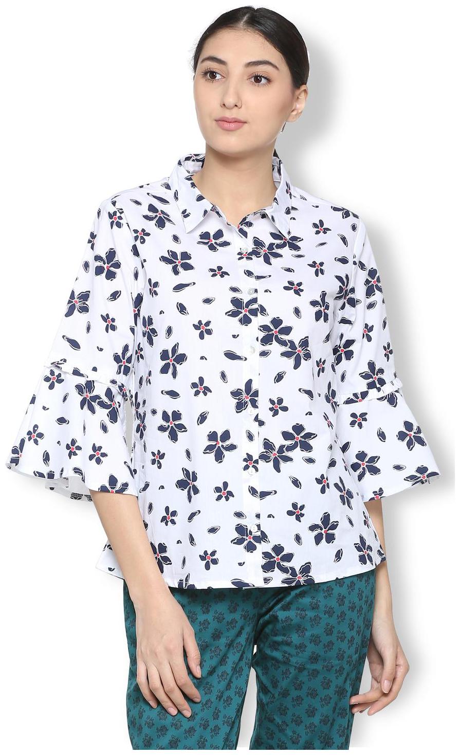 

Van Heusen Women White Printed Regular Fit Shirt