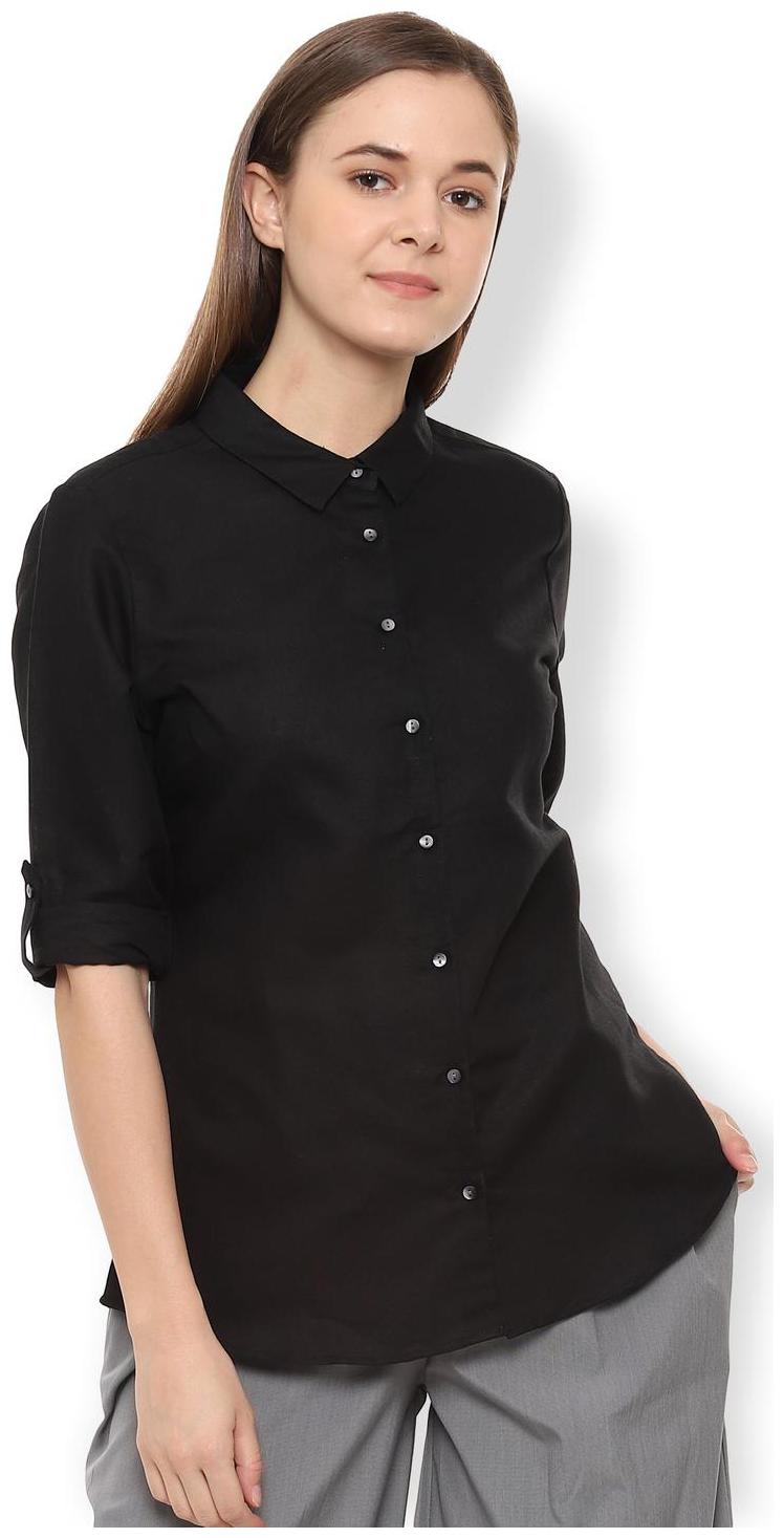 

Van Heusen Women Black Solid Regular Fit Shirt