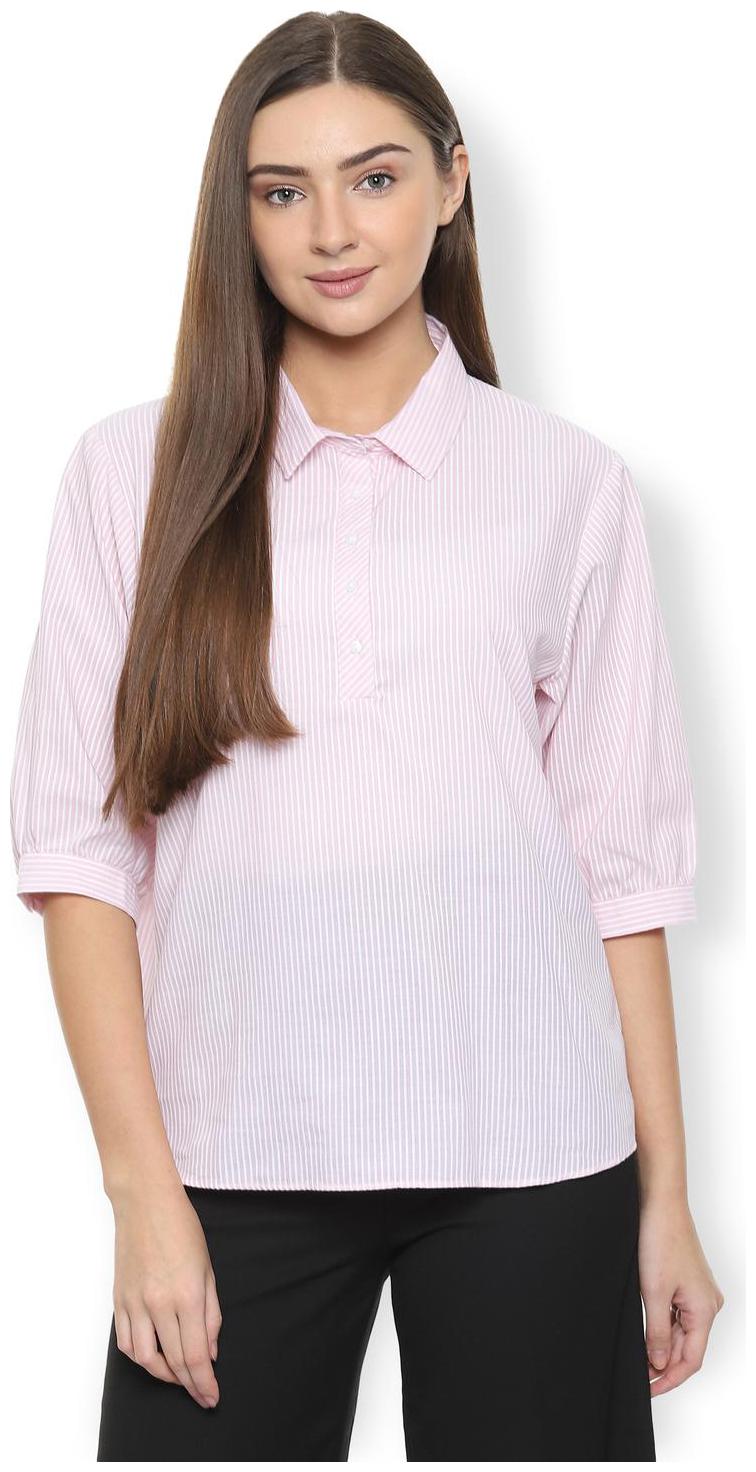 

Van Heusen Women Pink Striped Regular Fit Shirt