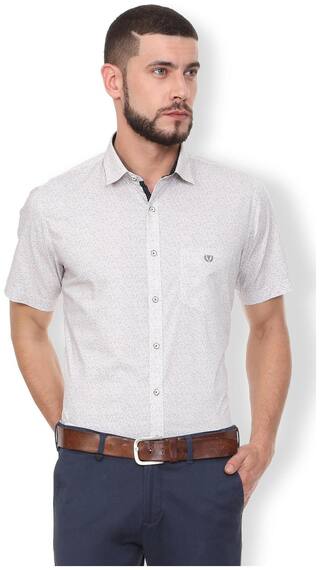 Van Heusen Men White Printed Slim Fit Casual Shirt