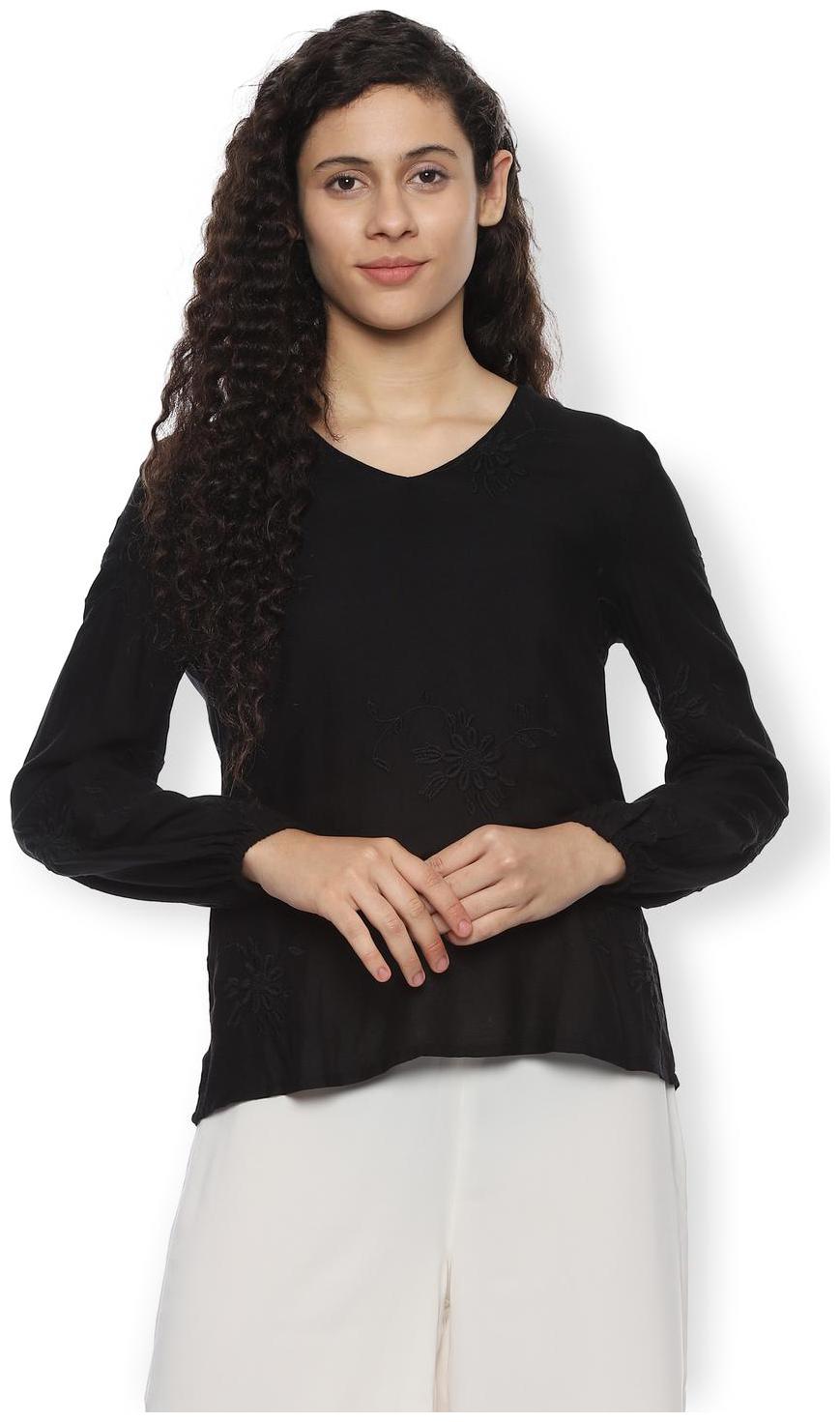 

Van Heusen Women Embroidered Regular top - Black