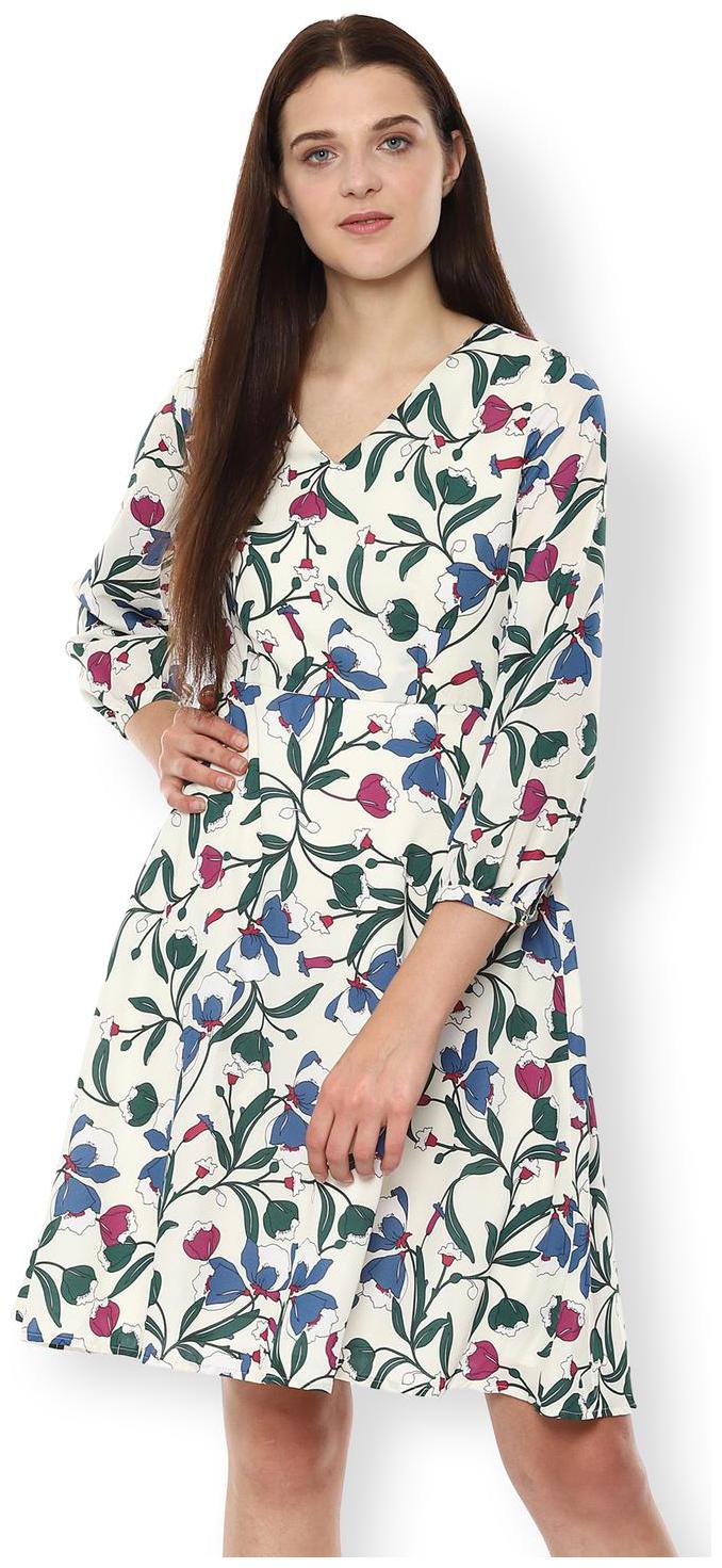 

Van Heusen Cream Printed A-line dress